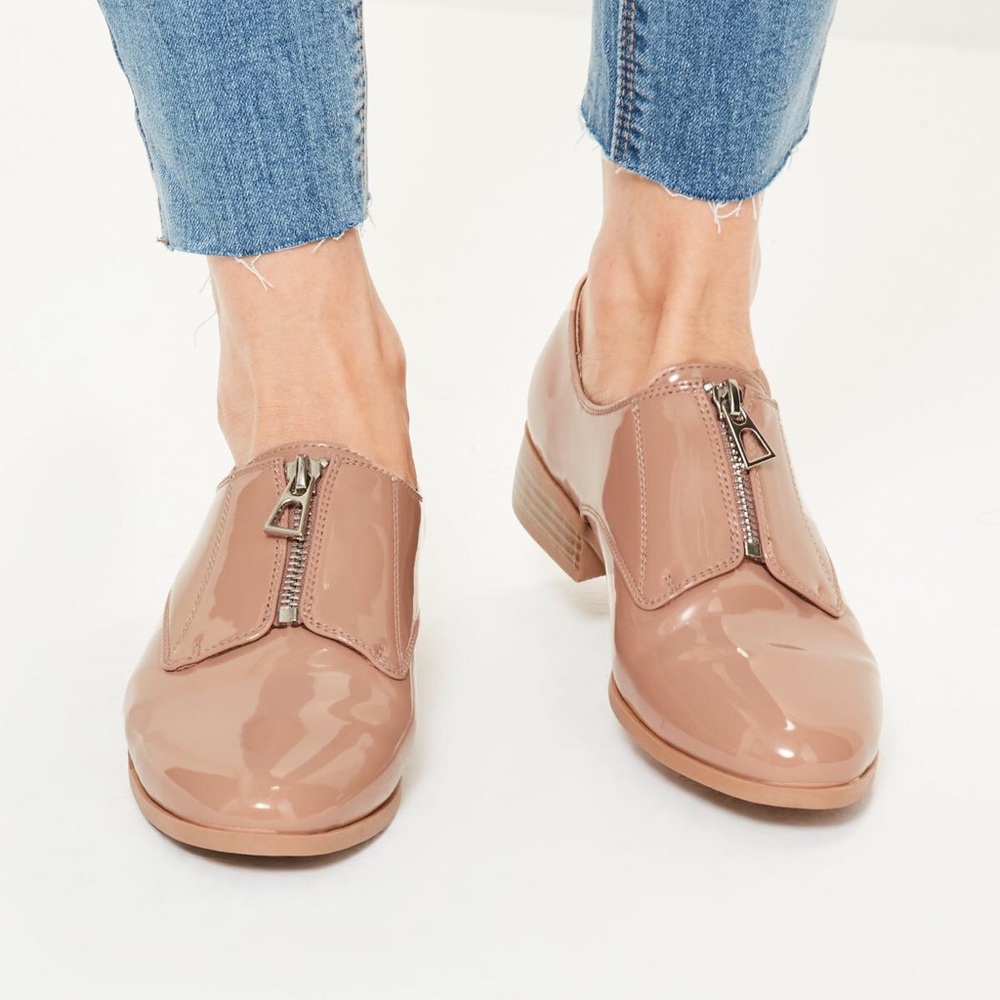 Missguided nude zip front patent brogues